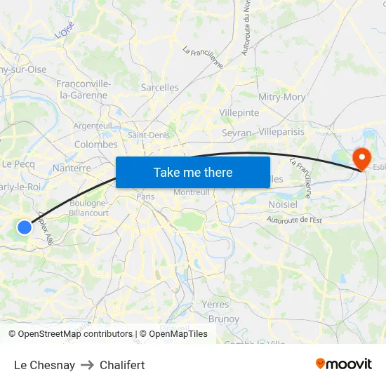 Le Chesnay to Chalifert map