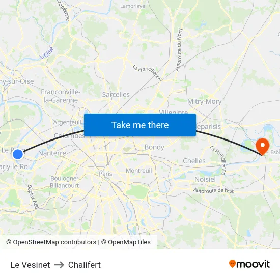 Le Vesinet to Chalifert map