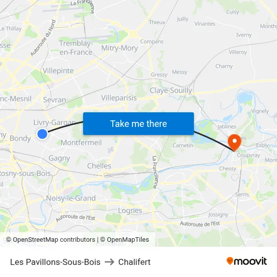 Les Pavillons-Sous-Bois to Chalifert map
