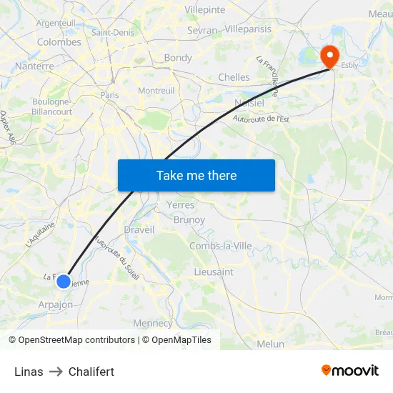 Linas to Chalifert map