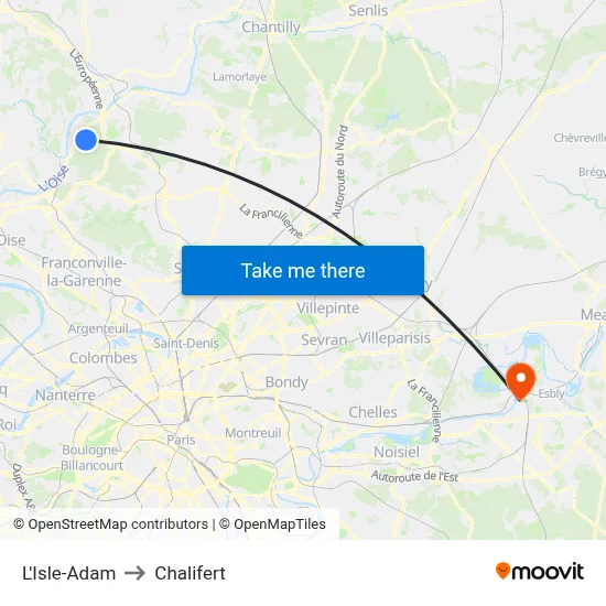 L'Isle-Adam to Chalifert map