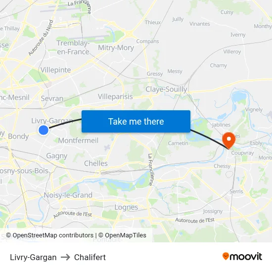 Livry-Gargan to Chalifert map