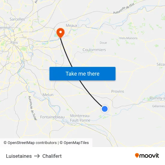 Luisetaines to Chalifert map