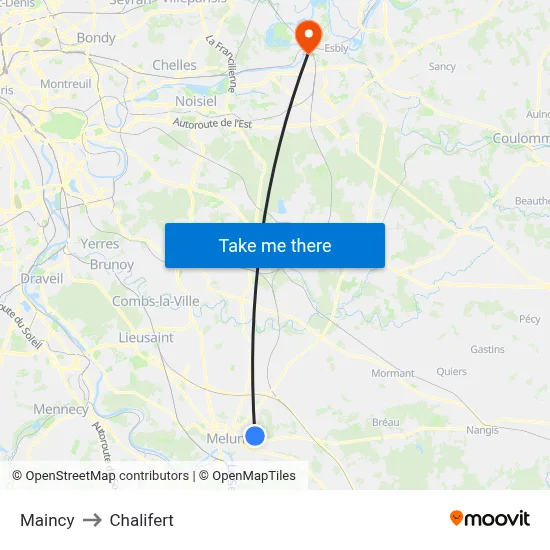 Maincy to Chalifert map