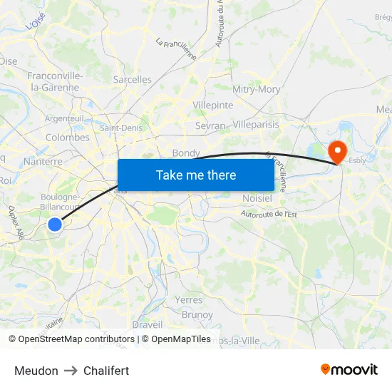 Meudon to Chalifert map