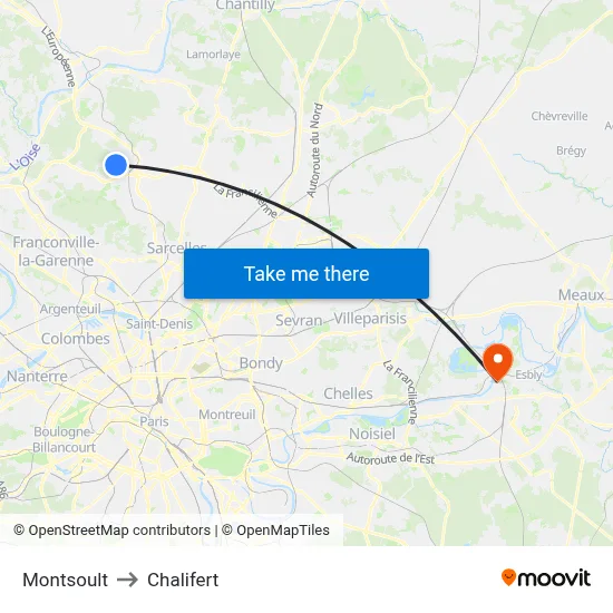 Montsoult to Chalifert map