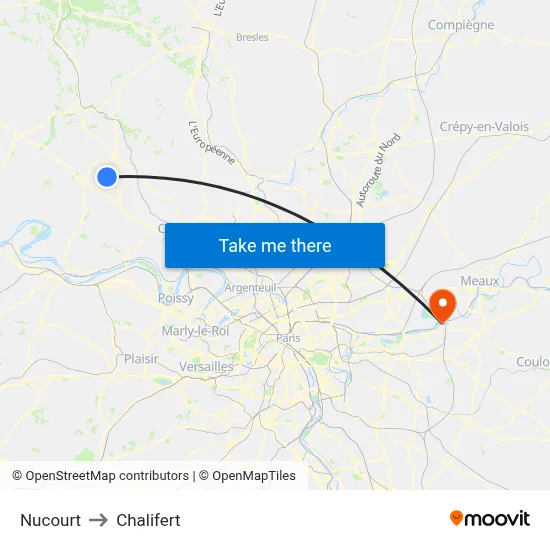 Nucourt to Chalifert map
