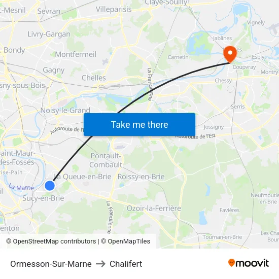Ormesson-Sur-Marne to Chalifert map