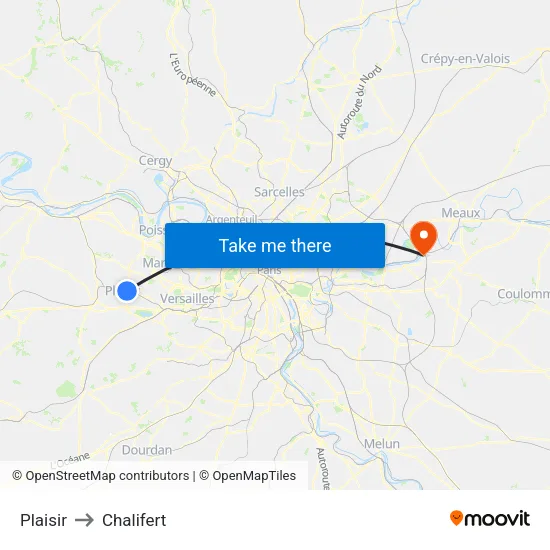 Plaisir to Chalifert map