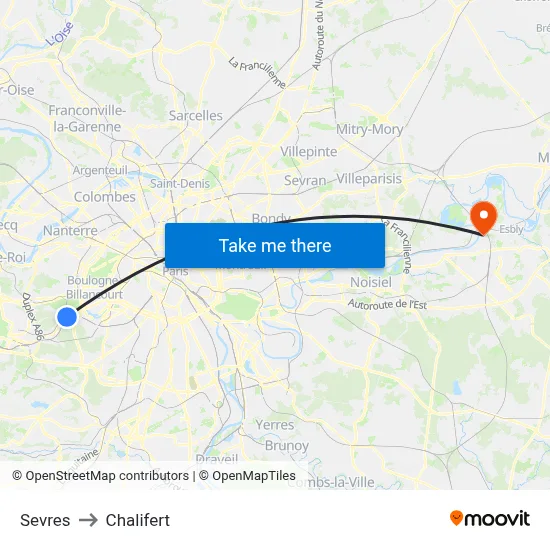 Sevres to Chalifert map