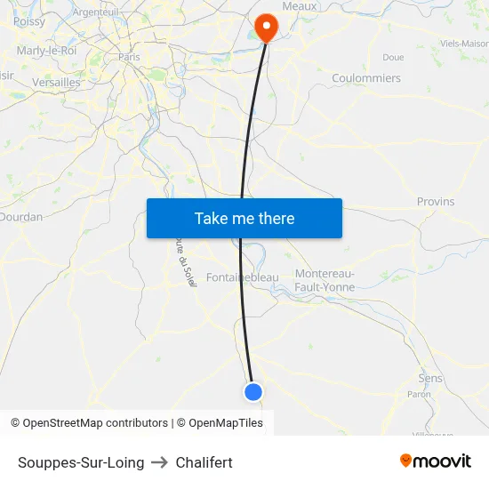 Souppes-Sur-Loing to Chalifert map