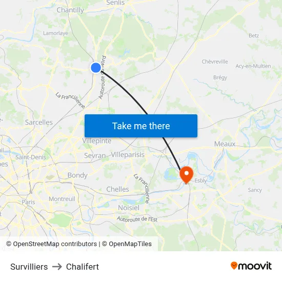 Survilliers to Chalifert map