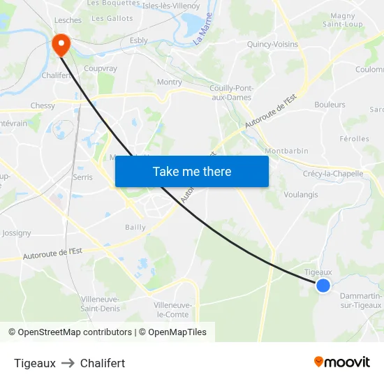 Tigeaux to Chalifert map