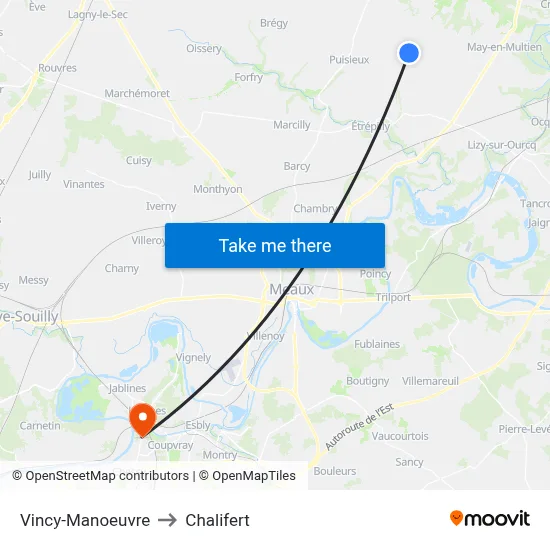 Vincy-Manoeuvre to Chalifert map