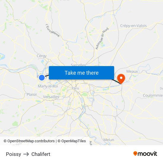 Poissy to Chalifert map