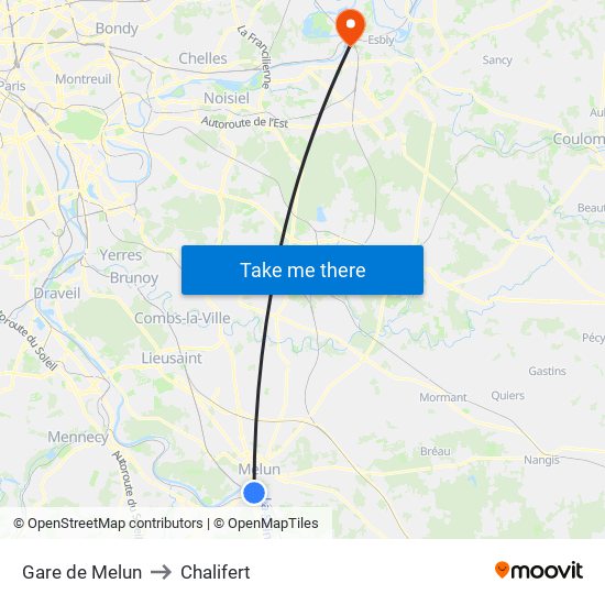 Gare de Melun to Chalifert map