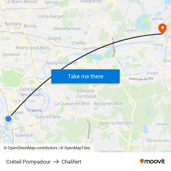 Créteil Pompadour to Chalifert map