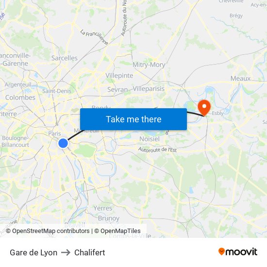 Gare de Lyon to Chalifert map