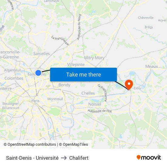 Saint-Denis - Université to Chalifert map