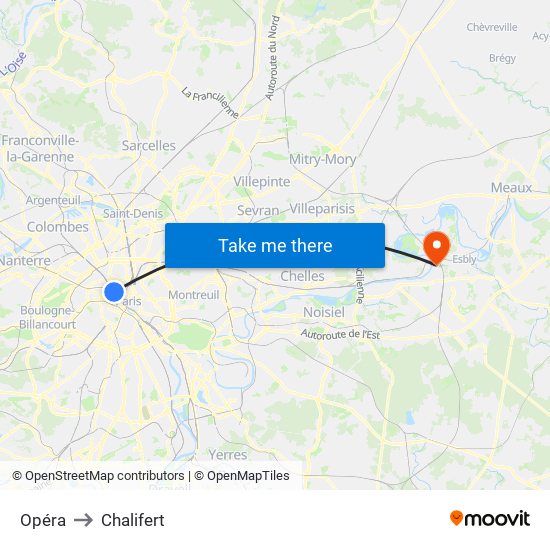 Opéra to Chalifert map