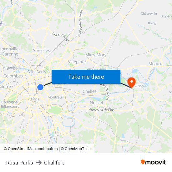Rosa Parks to Chalifert map