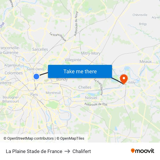 La Plaine Stade de France to Chalifert map