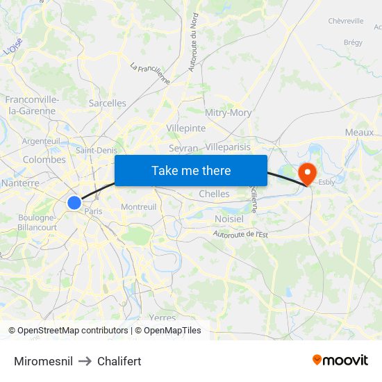 Miromesnil to Chalifert map