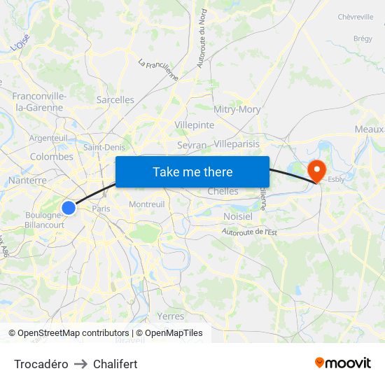 Trocadéro to Chalifert map