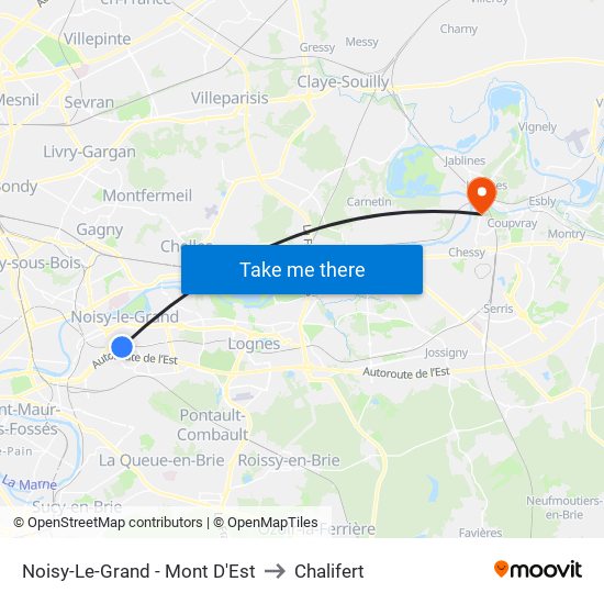 Noisy-Le-Grand - Mont D'Est to Chalifert map