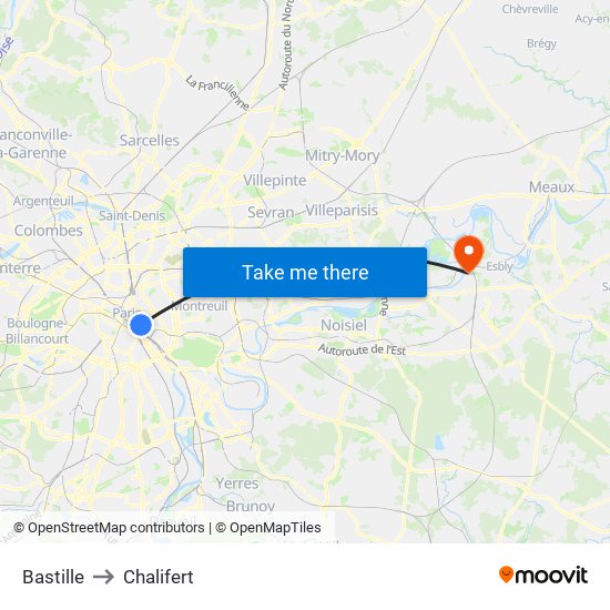 Bastille to Chalifert map