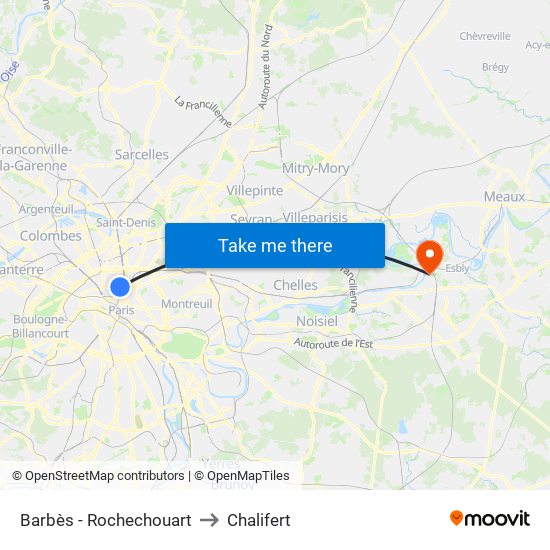 Barbès - Rochechouart to Chalifert map