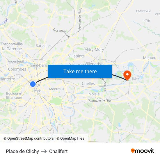 Place de Clichy to Chalifert map