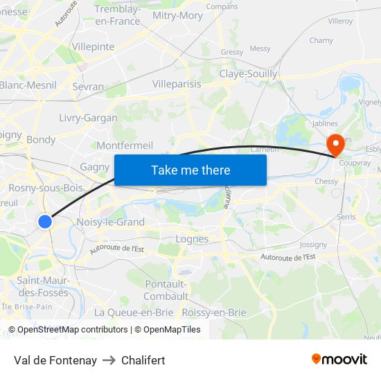 Val de Fontenay to Chalifert map