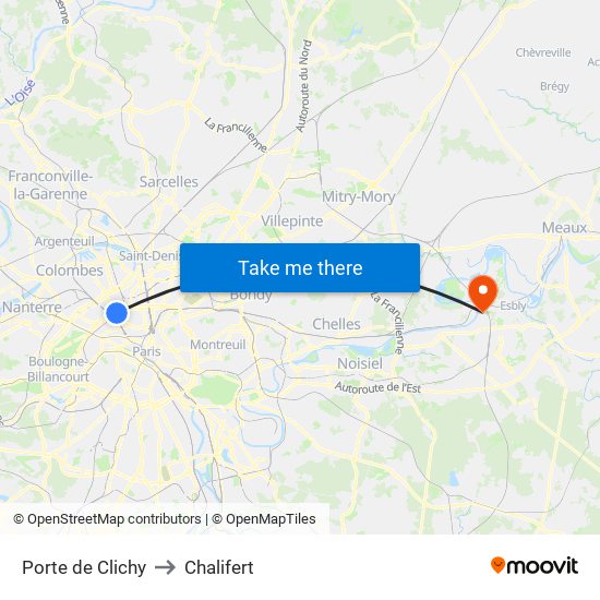 Porte de Clichy to Chalifert map