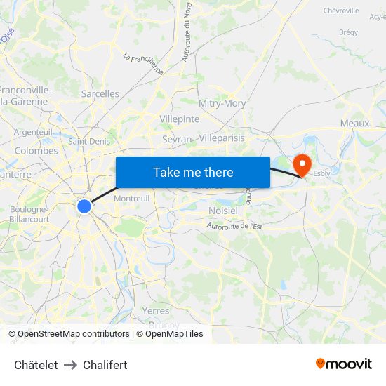 Châtelet to Chalifert map