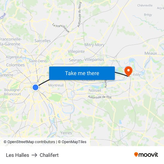 Les Halles to Chalifert map