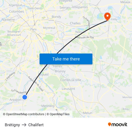 Brétigny to Chalifert map