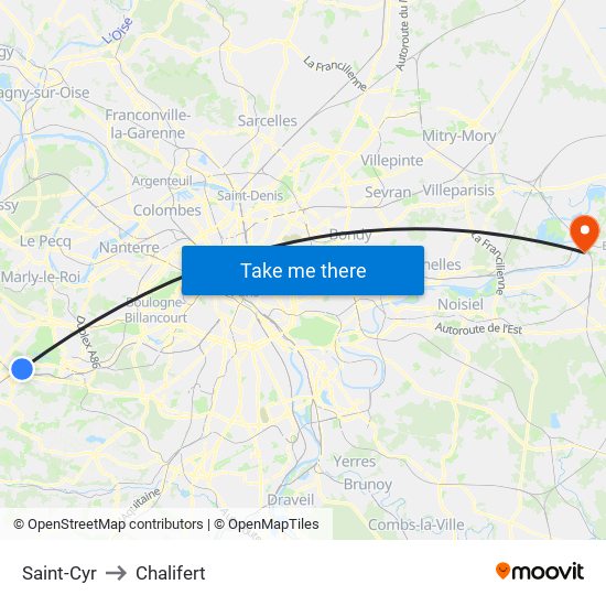 Saint-Cyr to Chalifert map