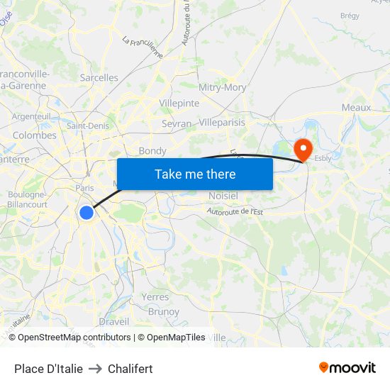 Place D'Italie to Chalifert map