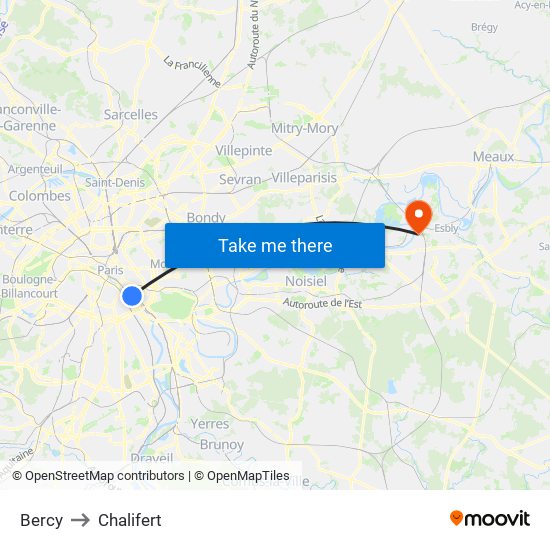 Bercy to Chalifert map
