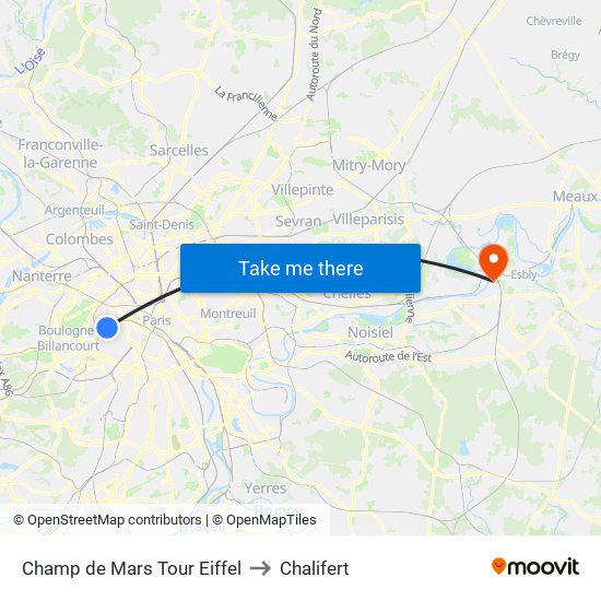 Champ de Mars Tour Eiffel to Chalifert map