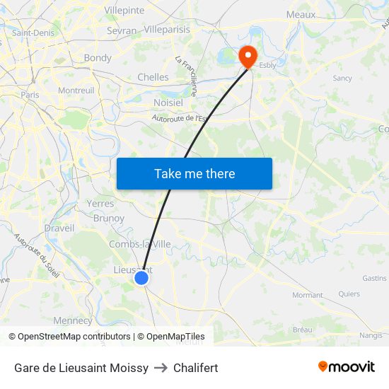 Gare de Lieusaint Moissy to Chalifert map