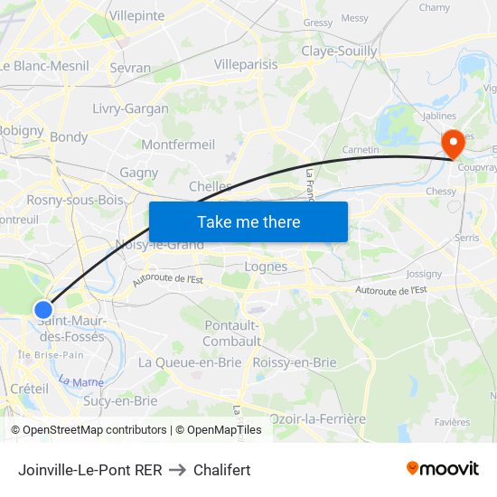 Joinville-Le-Pont RER to Chalifert map