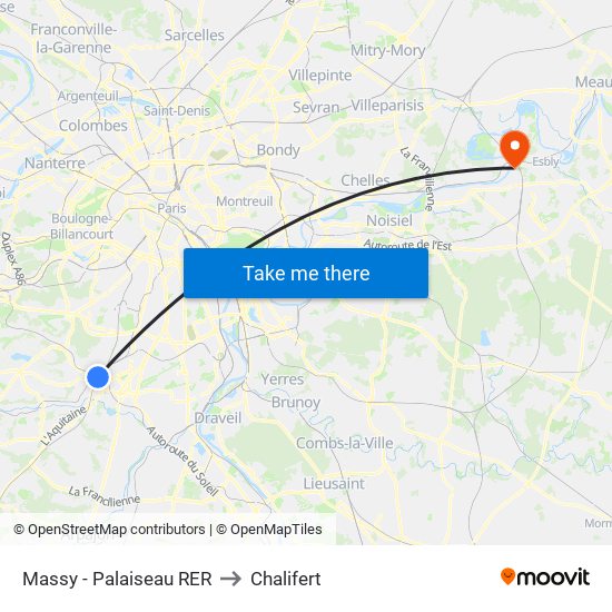 Massy - Palaiseau RER to Chalifert map