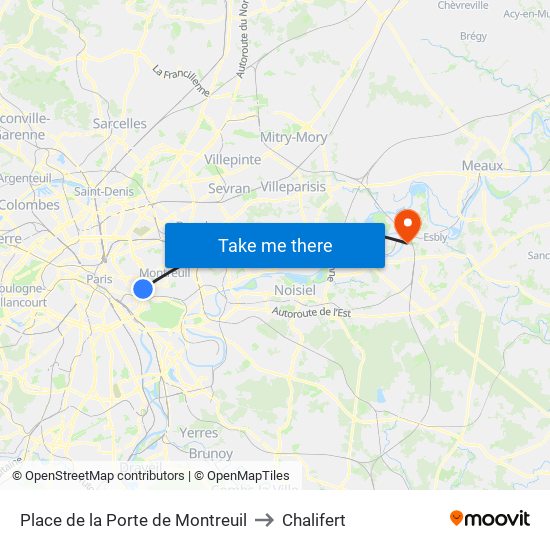 Place de la Porte de Montreuil to Chalifert map