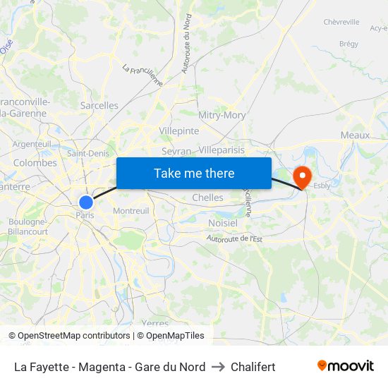 La Fayette - Magenta - Gare du Nord to Chalifert map
