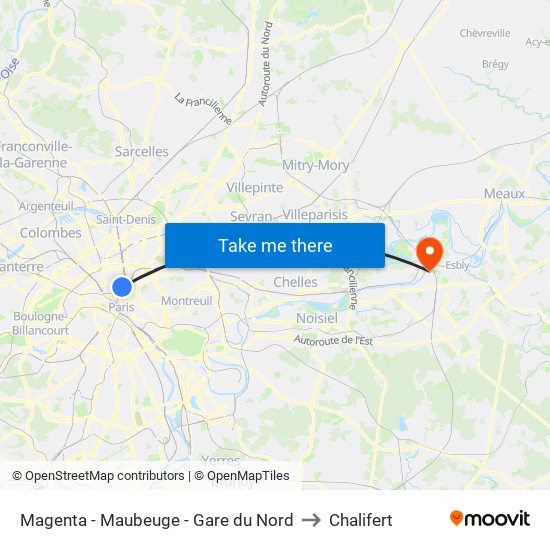 Magenta - Maubeuge - Gare du Nord to Chalifert map