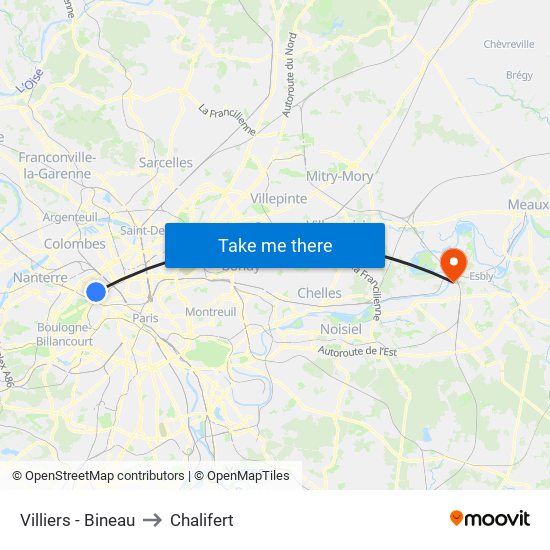 Villiers - Bineau to Chalifert map