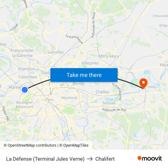 La Défense (Terminal Jules Verne) to Chalifert map
