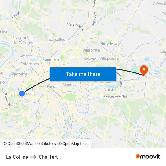 La Colline to Chalifert map